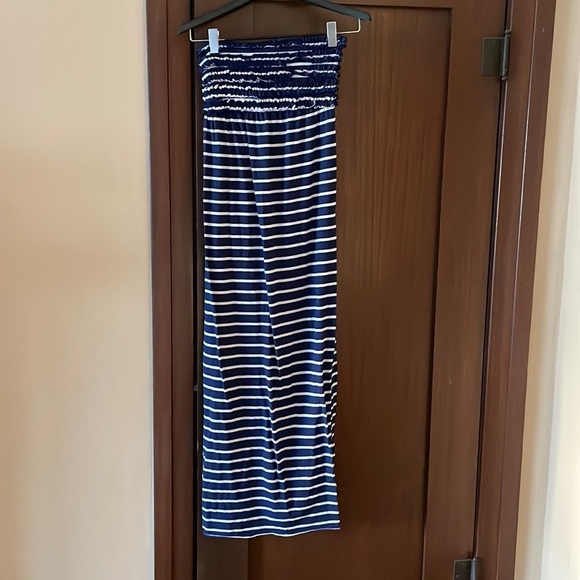 Blue and White Stripe Strapless Smocked Maxi Dress - Picture 1 of 4